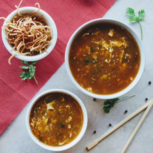 Hot N Sour Soup Hot and spicy desi chinese broth soup with onions, garlic, ginger and hot pepper